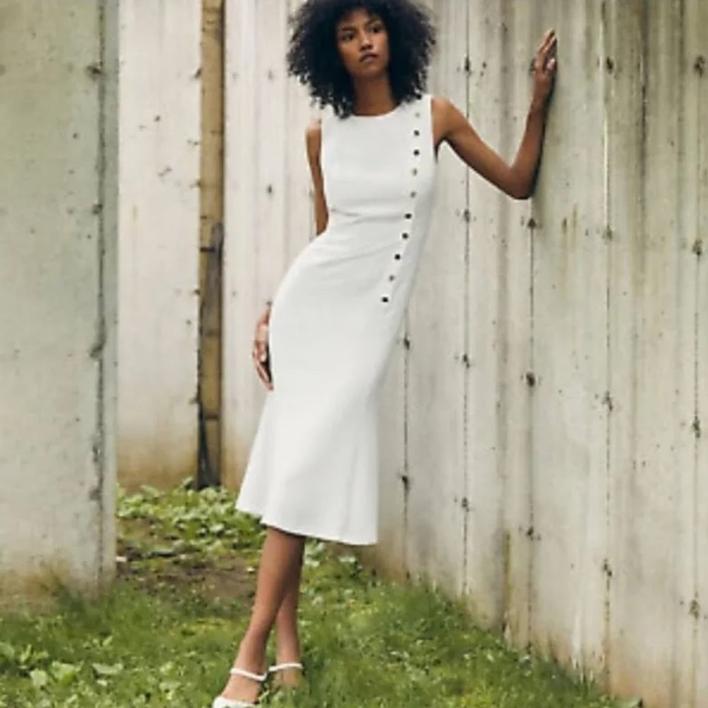 Banana Republic Ivory Button-Accent Midi Dress